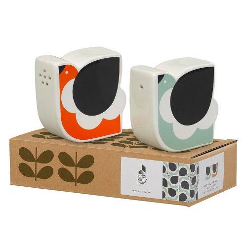 Orla Kiely Frilly Chicken Salt and Pepper Shaker. Duckegg and Persimmon.